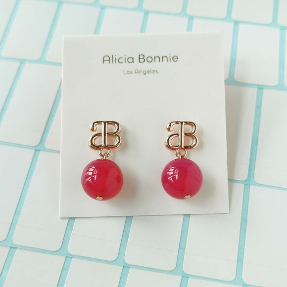 Alicia Bonnie Devotion Pink Agate rose gold Earrings NWT & dust bag - Picture 1 of 3